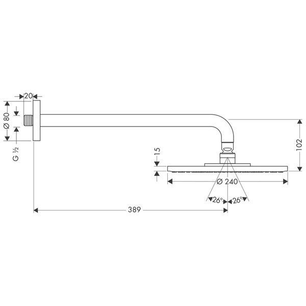 Верхній душ Hansgrohe Raindance S 240 1jet EcoSmart з кронштейном 27461000 27461000 фото