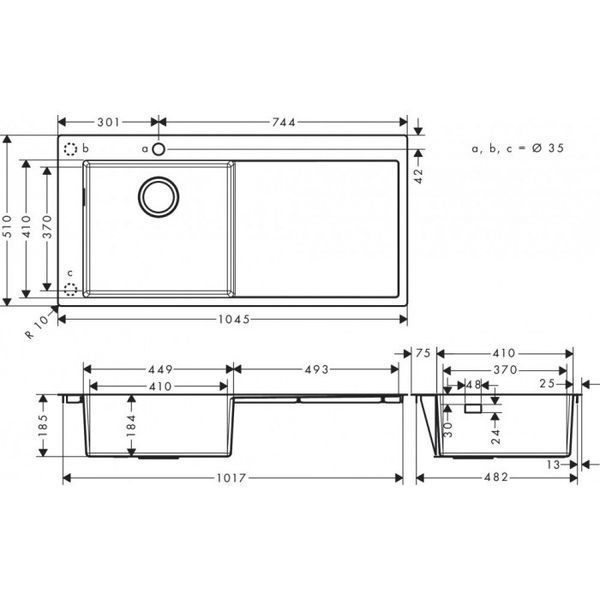 Hansgrohe S71 S716-F450 Встраиваемая мойка 450 с сушкой справа, нержавеющая сталь, 43331800 43331800 фото
