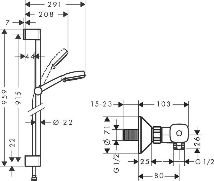 Душовий набір Crometta 100 Vario/Ecostat Universal Combi 0,9 м, білий/хром 27031400 27031400 фото