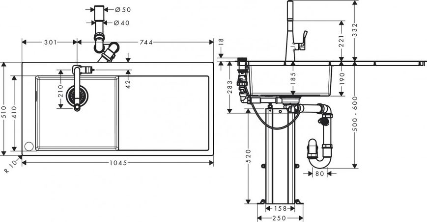 HANSGROHE C71-F450-11 ST Кухонний комплект мийка зі змішувачем, нержавіюча сталь, 43229800 43229800 фото
