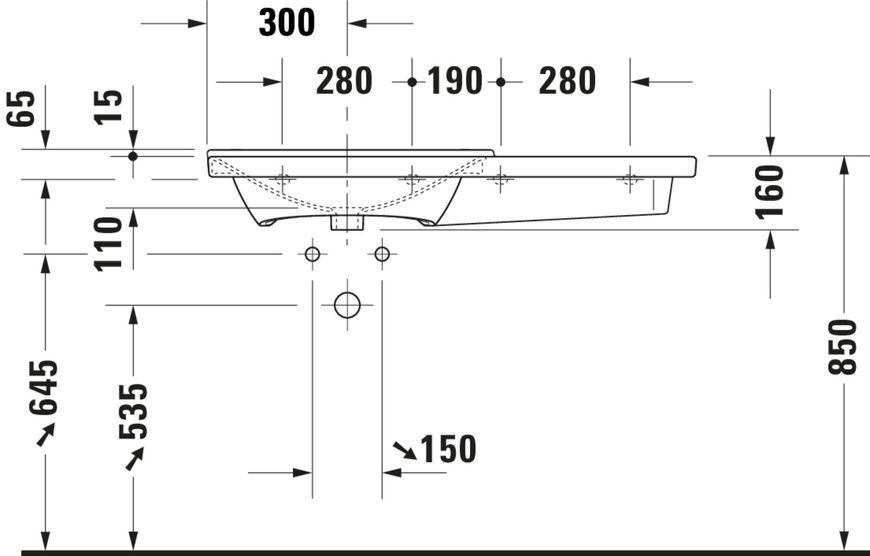 Duravit P3 Comforts Умивальник Білий колір 1050 мм, 2333100030 2333100030 фото