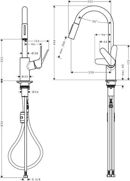 Смеситель hansgrohe Focus M41 для кухонной мойки с выдвижным душем, хром 31833000 31833000 фото