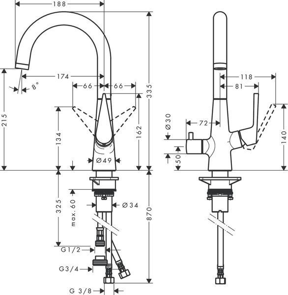 Смеситель hansgrohe Talis S для кухонной мойки 72811000 с запорным вентилем 72811000 фото