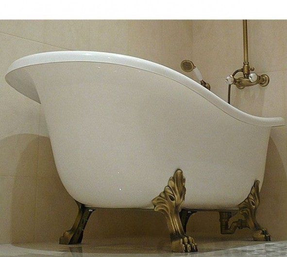 ArtCeram HERMITAGE Ванна акрилова на лапах, зі слив-переливом та сифоном в комплекті, білий, ніжки бронза, HEW001 72 HEW001 72 фото