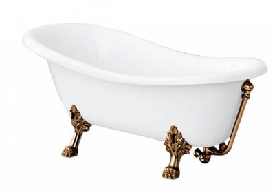 ArtCeram HERMITAGE Ванна акрилова на лапах, зі слив-переливом та сифоном в комплекті, білий, ніжки золото, HEW001 73 HEW001 73 фото