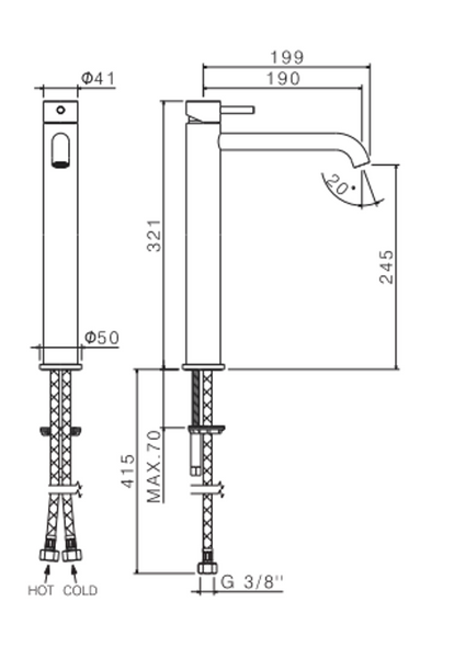 VEMA TIBER STEEL Змішувач для раковини високий на 1 отвiр, без донного клапану, acciaio inox, V17021.AC.005 V17021.AC.005 фото