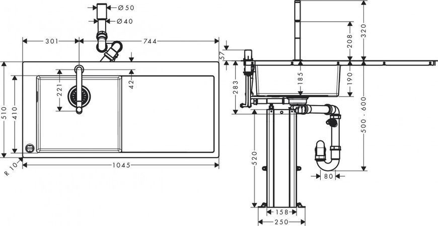 HANSGROHE C71-F450-12 ST Кухонный комплект мойка со смесителем, нержавеющая сталь, 43230800 43230800 фото