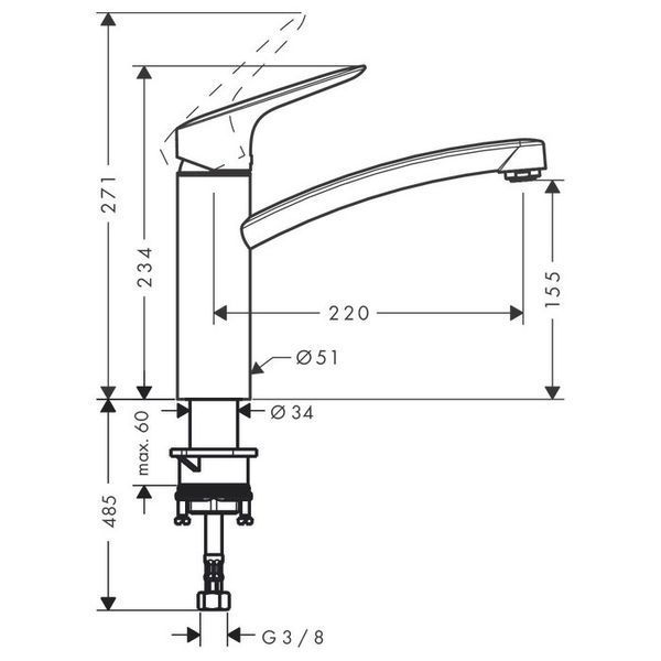 Hansgrohe Logis M31 Кухонный смеситель однорычажный, 160, Eco, 1jet, хром, 71860000 71860000 фото