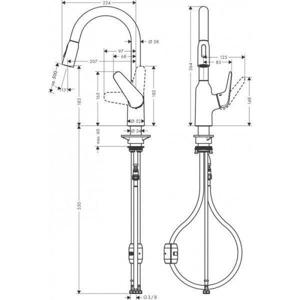 Hansgrohe Focus M429-H180 Кухонный смеситель, однорычажный, 180, Eco, с вытяжным душем, 2jet, хром, 71862000 71862000 фото