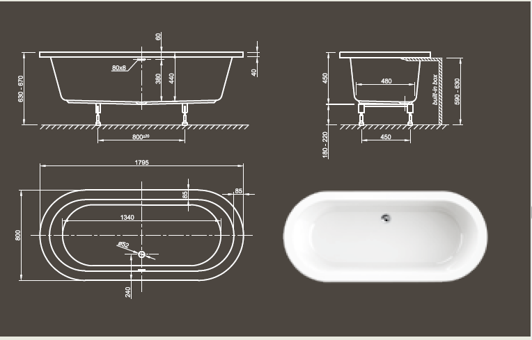 Knief & Co COOL FIT Ванна акриловая 180x80x60, без гидромассажа, без рамы и слива, белая, 0400-082-06 0400-082-06 фото
