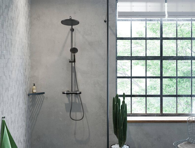 Hansgrohe Croma Select S Душова система Showerpipe 280 з термостатом 1jet EcoSmart, чорний матовий хром, 26891340 26891340 фото