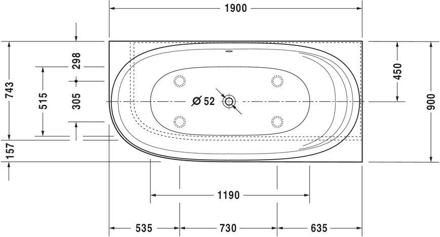 Duravit Cape Cod Гідромасажна ванна Білий колір 1900x900 mm, 760363000AS0000 760363000AS0000 фото