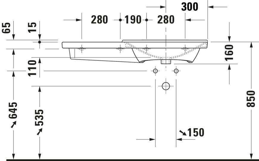 Duravit P3 Comforts Умивальник Білий колір 1050 мм, 23341000001 23341000001 фото
