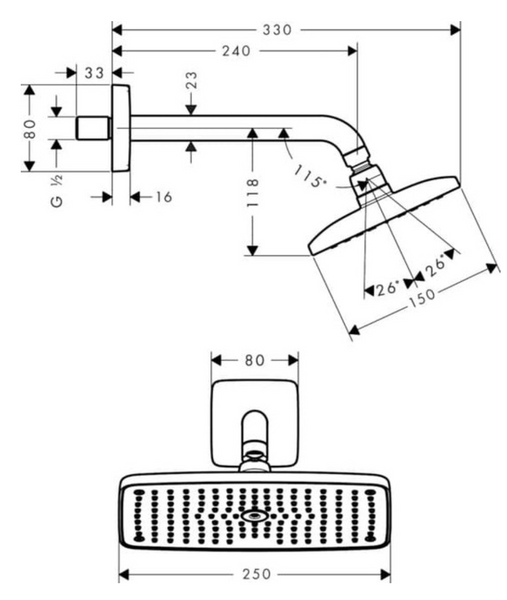 HANSGROHE RAINDANCE E 250 AIR 1jet Верхний душ с настенным держателем, хром, 27370000 27370000 фото