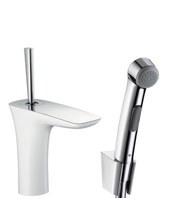 Змішувач hansgrohe PuraVida для раковини з гігієнічним душем та зливним клапаном Push-Open, білий/хром 15275400 15275400 фото