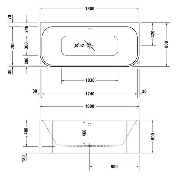 Duravit HAPPY D.2 Plus Ванна 180х80, с интегр. панелью, Graph S.Matt, BTW, 700451800000000 700451800000000 фото