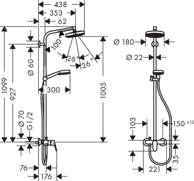 Душова система hansgrohe Crometta 160 1Jet із змішувачем 27266400 27266400 фото
