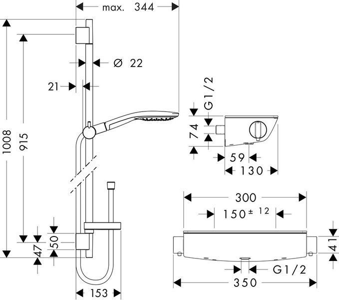 Душовий набір hansgrohe Ecostat Select/Raindance Select S 150 3jet/Combi 27037000 27037000 фото